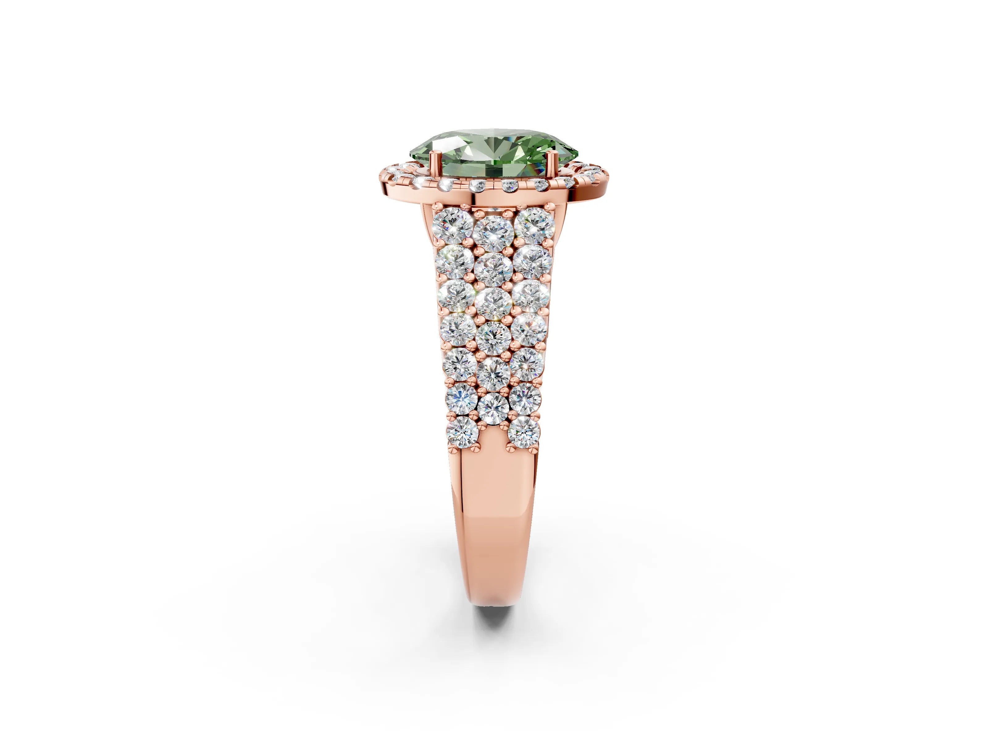 Rose gold Fancy Green Oval Cut Halo Pavé Diamond Engagement Ring with Split Shank and Four-Prong Setting_5