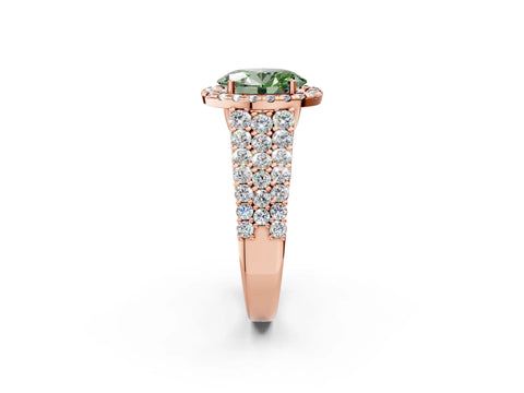 Rose gold Fancy Green Oval Cut Halo Pavé Diamond Engagement Ring with Split Shank and Four-Prong Setting_5