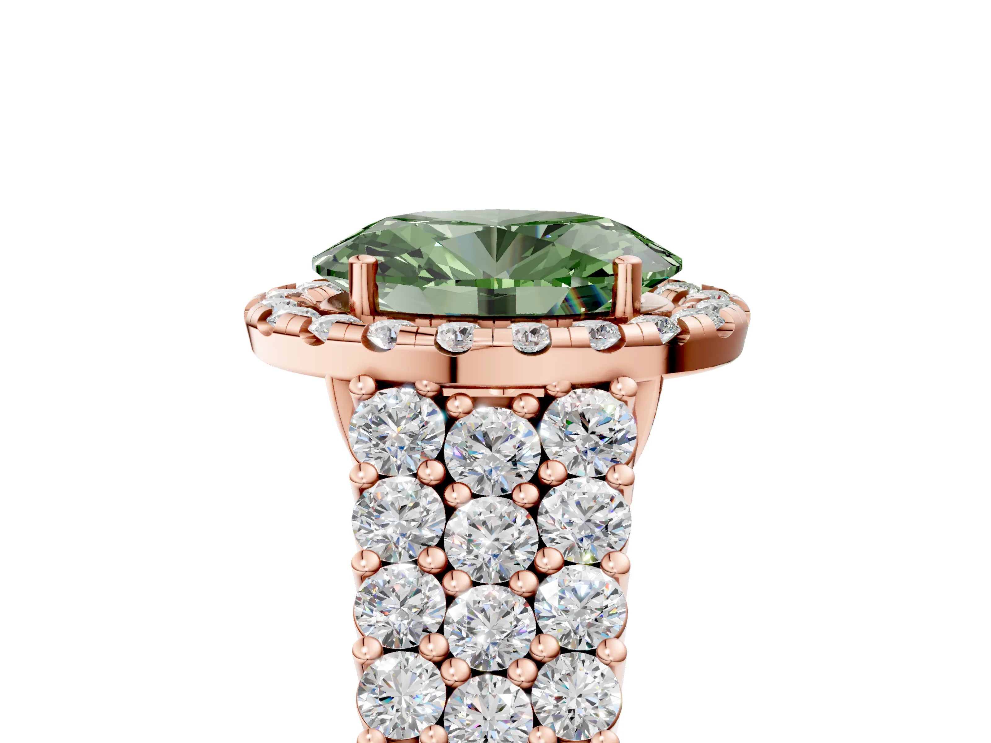 Rose gold Fancy Green Oval Cut Halo Pavé Diamond Engagement Ring with Split Shank and Four-Prong Setting_8
