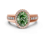 Rose gold Fancy Green Oval  Cut Halo Pave Band Four-Prong Ring_48