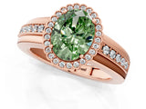 Rose gold Fancy Green Oval  Cut Halo Pave Band Four-Prong Ring_49