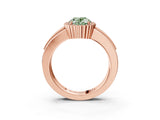 Rose gold Fancy Green Oval  Cut Halo Pave Band Four-Prong Ring_51