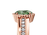 Rose gold Fancy Green Oval  Cut Halo Pave Band Four-Prong Ring_53