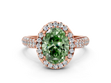 Rose gold Fancy Green Oval  Cut Halo Pave Band Four-Prong Setting Ring_37