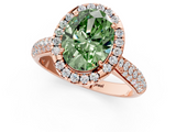 Rose gold Fancy Green Oval  Cut Halo Pave Band Four-Prong Setting Ring_38