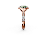 Rose gold Fancy Green Oval  Cut Halo Pave Band Four-Prong Setting Ring_39