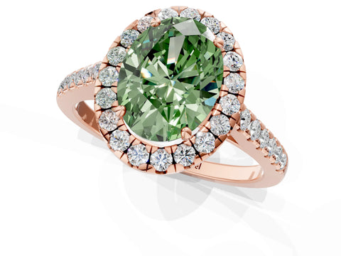 Rose gold Fancy Green Oval Cut Halo Pave Diamond Engagement Ring with Four-Prong Setting_1