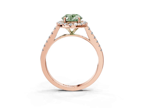 Rose gold Fancy Green Oval Cut Halo Pave Diamond Engagement Ring with Four-Prong Setting_3