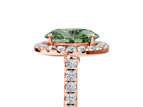 Rose gold Fancy Green Oval Cut Halo Pave Diamond Engagement Ring with Four-Prong Setting_5