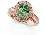 Rose gold Fancy Green Oval  Cut Halo Pave Split Shank Prong Setting Ring_32