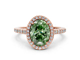 Rose gold Fancy Green Oval Cut Halo Round Diamond Pavé Band with Four-Prong Setting_3