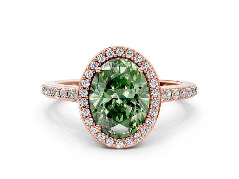 Rose gold Fancy Green Oval Cut Halo Round Diamond Pavé Band with Four-Prong Setting_3
