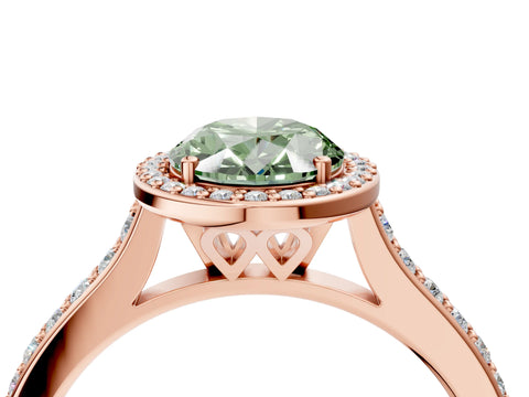 Rose gold Fancy Green Oval Cut Halo Round Diamond Pavé Band with Four-Prong Setting_7