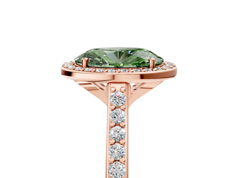 Rose gold Fancy Green Oval Cut Halo Round Diamond Pavé Band with Four-Prong Setting_8