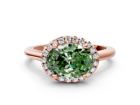 Rose gold Fancy Green Oval Cut Halo Round Diamond Solitaire Engagement Ring with Pave Band and Four-Prong Setting_12