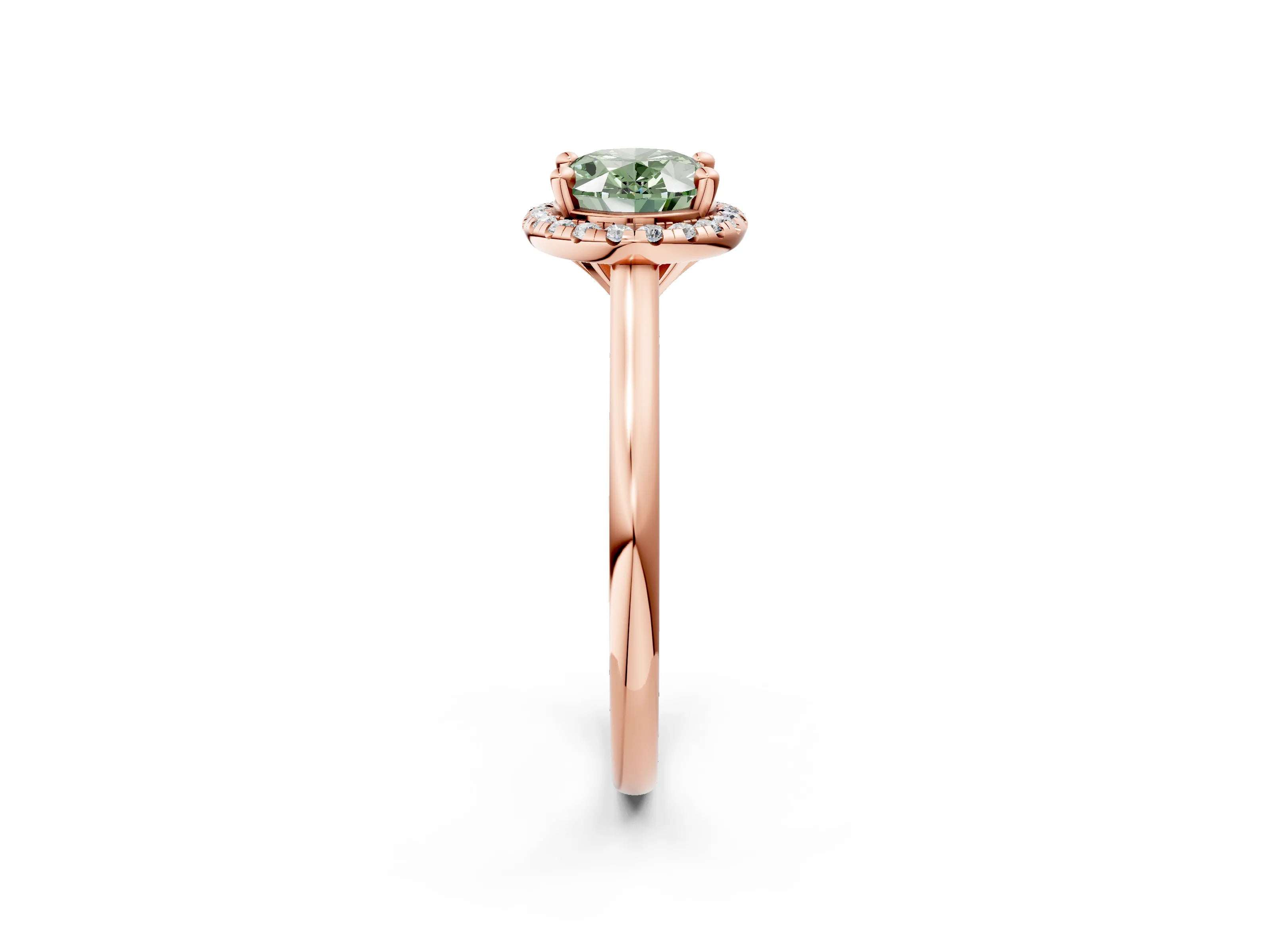 Rose gold Fancy Green Oval Cut Halo Round Diamond Solitaire Engagement Ring with Pave Band and Four-Prong Setting_14