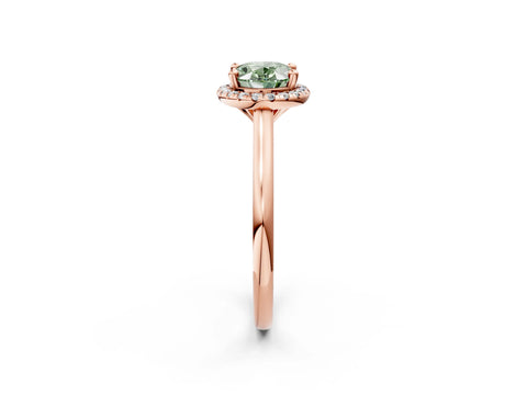 Rose gold Fancy Green Oval Cut Halo Round Diamond Solitaire Engagement Ring with Pave Band and Four-Prong Setting_14