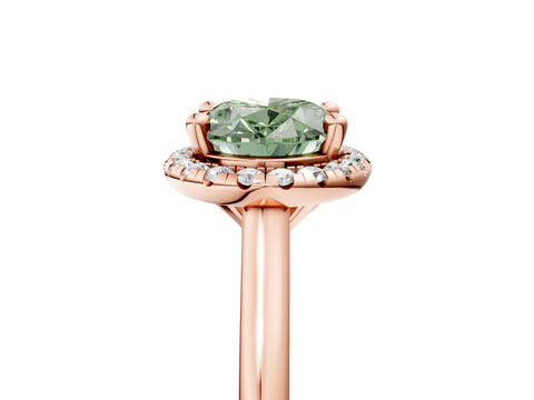 Rose gold Fancy Green Oval Cut Halo Round Diamond Solitaire Engagement Ring with Pave Band and Four-Prong Setting_17
