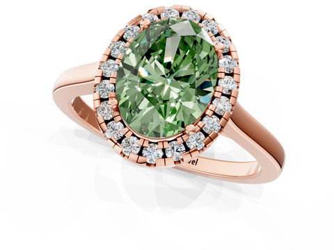 Rose gold Fancy Green Oval Cut Halo Round Diamond Solitaire Ring with Pavé Band and Four-Prong Setting_1