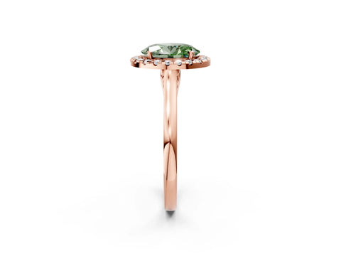 Rose gold Fancy Green Oval Cut Halo Round Diamond Solitaire Ring with Pavé Band and Four-Prong Setting_2