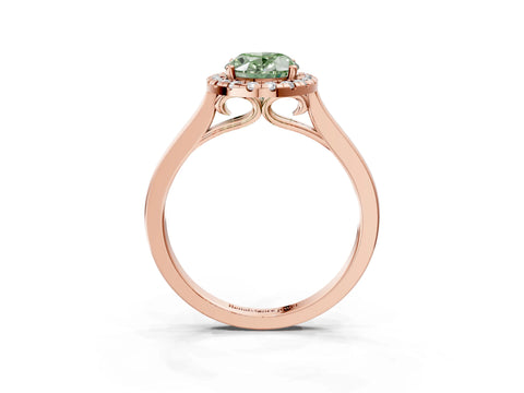 Rose gold Fancy Green Oval Cut Halo Round Diamond Solitaire Ring with Pavé Band and Four-Prong Setting_3