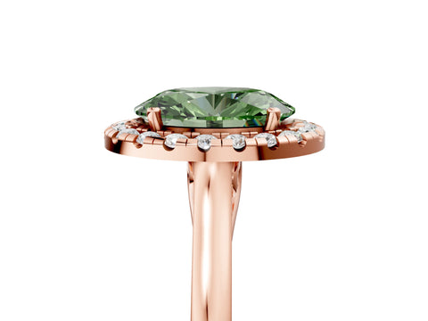 Rose gold Fancy Green Oval Cut Halo Round Diamond Solitaire Ring with Pavé Band and Four-Prong Setting_5