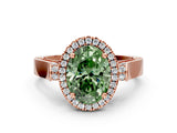 Rose gold Fancy Green Oval Cut Halo Round Diamond Twist Band with Four-Prong Setting