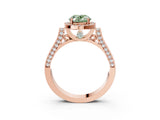 Rose gold Fancy Green Oval Cut Halo Round Diamond Twist Band with Four-Prong Setting_3