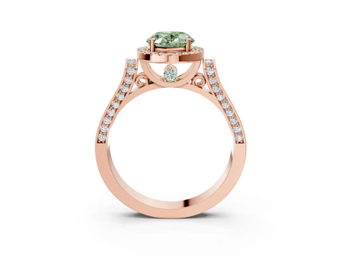 Rose gold Fancy Green Oval Cut Halo Round Diamond Twist Band with Four-Prong Setting_3