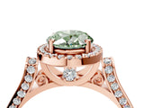 Rose gold Fancy Green Oval Cut Halo Round Diamond Twist Band with Four-Prong Setting_4
