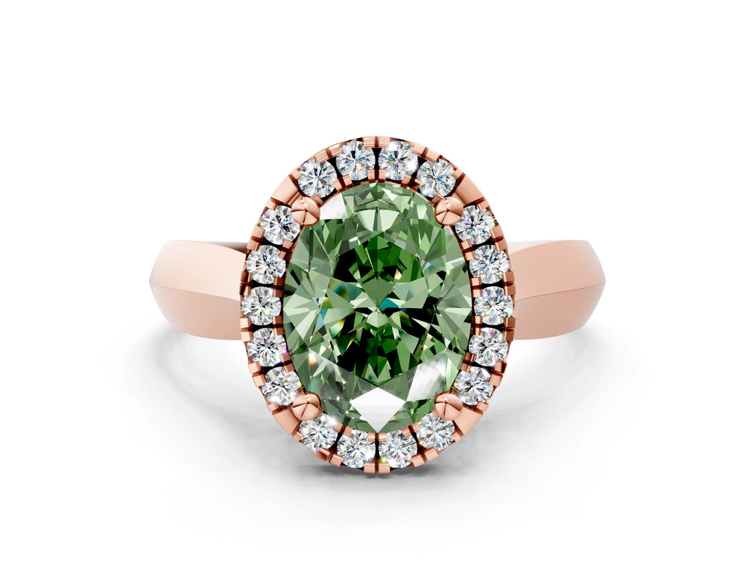 Rose gold Fancy Green Oval  Cut Halo Solitaire Engagement Ring with Square Band and Four-Prong Setting_114