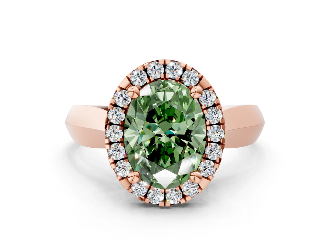 Rose gold Fancy Green Oval  Cut Halo Solitaire Engagement Ring with Square Band and Four-Prong Setting_66