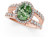 Rose gold Fancy Green Oval  Cut Halo Split Shank Diamond Ring with Four-Prong Setting_45