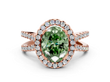 Rose gold Fancy Green Oval  Cut Halo Split Shank Pave Set Ring_62