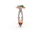 Rose gold Fancy Green Oval  Cut Halo Split Shank Pave Set Ring_64