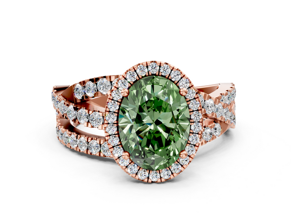 Rose gold Fancy Green Oval  Cut Halo Split Shank Prong Setting Ring