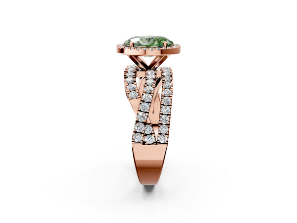 Rose gold Fancy Green Oval  Cut Halo Split Shank Prong Setting Ring