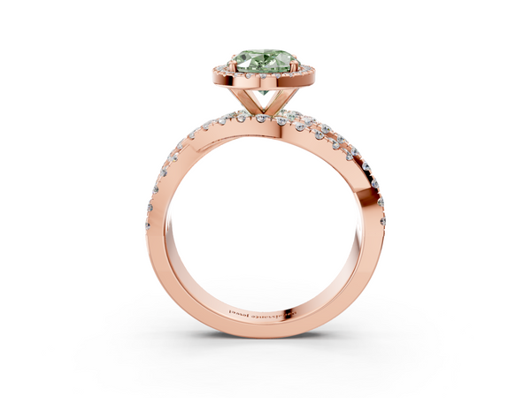 Rose gold Fancy Green Oval  Cut Halo Split Shank Prong Setting Ring