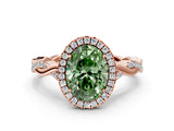 Rose gold Fancy Green Oval Cut Halo Twist Band with Four-Prong Setting_12