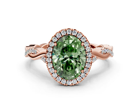 Rose gold Fancy Green Oval Cut Halo Twist Band with Four-Prong Setting_12