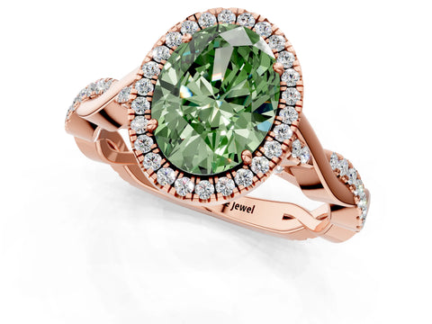 Rose gold Fancy Green Oval Cut Halo Twist Band with Four-Prong Setting_13
