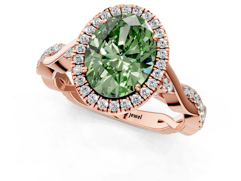 Rose gold Fancy Green Oval Cut Halo Twist Band with Four-Prong Setting_1