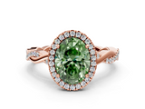 Rose gold Fancy Green Oval  Cut Halo Twisted Band Four-Prong Ring_20