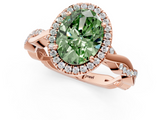 Rose gold Fancy Green Oval  Cut Halo Twisted Band Four-Prong Ring_21