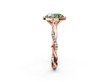 Rose gold Fancy Green Oval  Cut Halo Twisted Band Four-Prong Ring_22