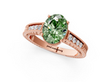 Rose gold Fancy Green Oval  Cut Milgrain Channel Set Engagement Ring with Solitaire Prong Setting_45