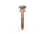Rose gold Fancy Green Oval  Cut Milgrain Channel Set Engagement Ring with Solitaire Prong Setting_46