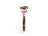 Rose gold Fancy Green Oval  Cut Milgrain Channel Set Engagement Ring with Solitaire Prong Setting_52