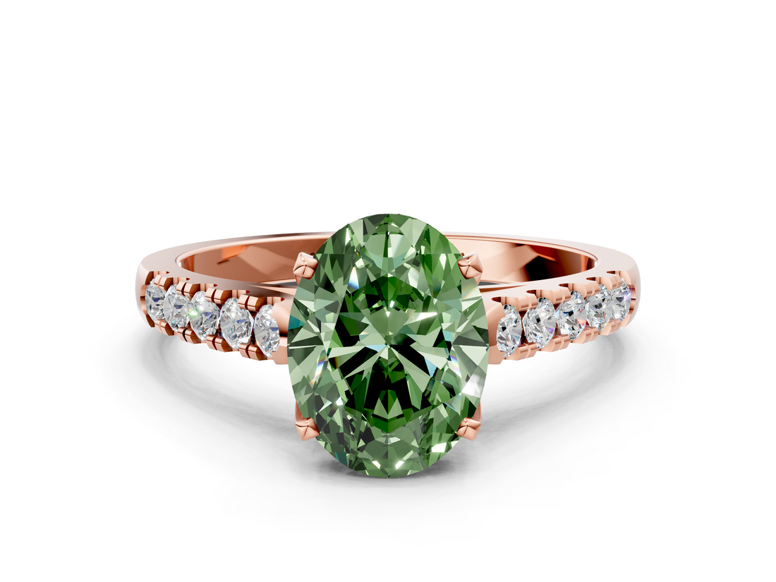 Rose gold Fancy Green Oval  Cut Pavé Band Solitaire Ring with Four-Prong Setting_39