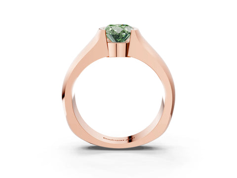 Rose gold Fancy Green Oval Cut Solitaire Bezel Set Diamond Ring with Wide Band_3